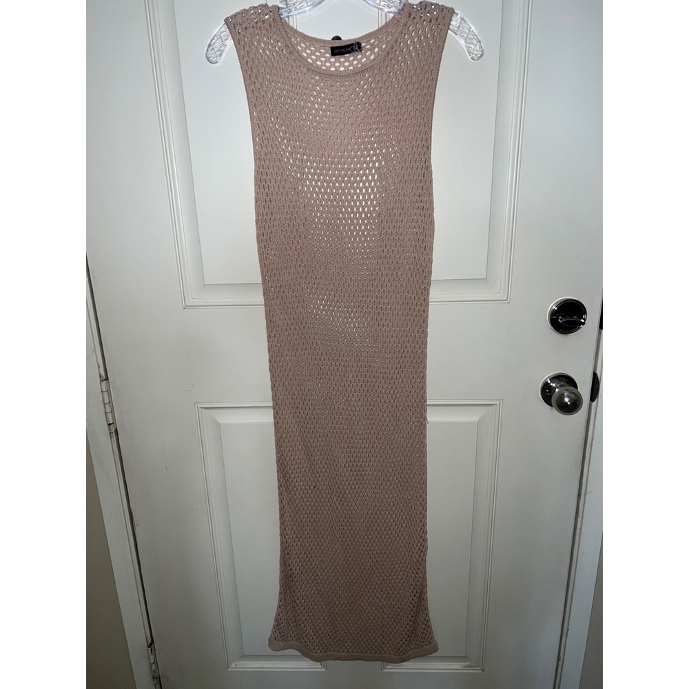 Cotton On Womens Tan Knit Sleeveless Open Crochet Coverup Resort Maxi Dress Sz M